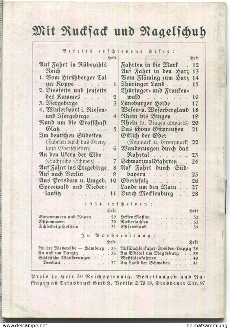 Mit Rucksack Und Nagelschuh Heft 32 - Fahrt Ins Bergland Von Hessen-Waldeck 1934 - 32 Seiten Mit 6 Abbildungen - Hessen