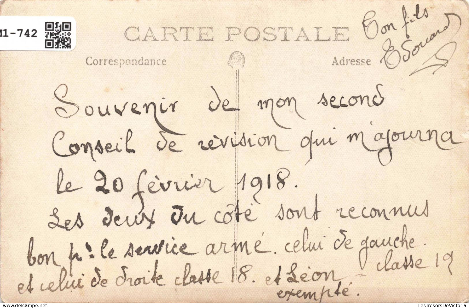 CARTE PHOTO - Conseil De Révision - Service Armée - Oblitéré Le 02 Février 1918 - Carte Postale Ancienne - Personnages