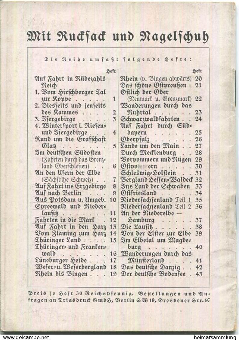 Mit Rucksack Und Nagelschuh Heft 41 - Wanderungen Durch Das Münsterland 1937 - 40 Seiten Mit 11 Abbildungen - Nordrhein-Westfalen