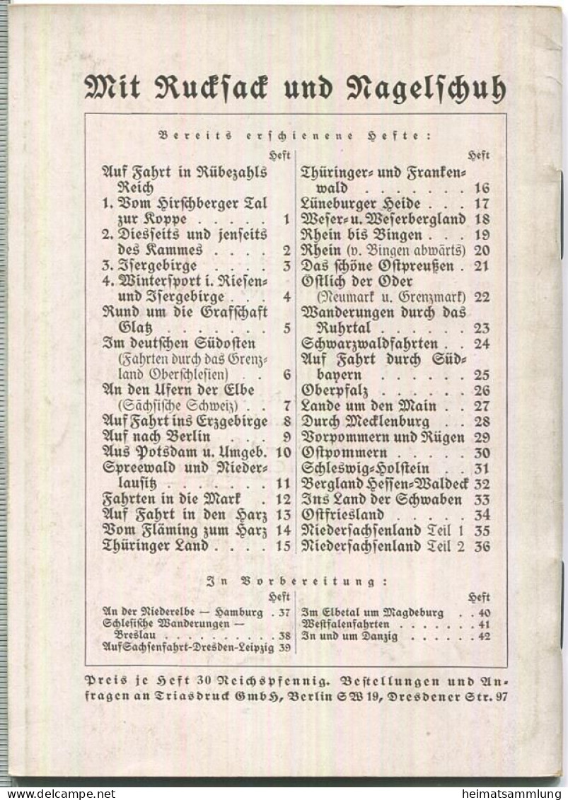 Mit Rucksack Und Nagelschuh Heft 35 - Niedersachsenland Erster Teil 1935 - 36 Seiten Mit 7 Abbildungen - Basse Saxe