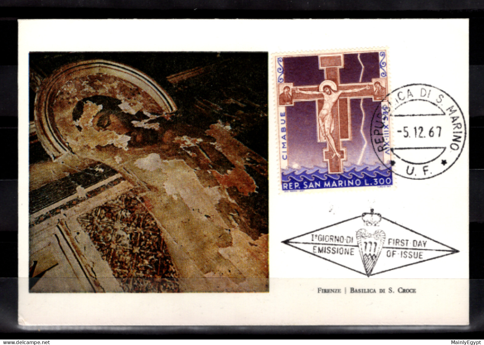 SAN MARINO - 1967 Maximum Card FDC , Christ On The Cross By Cimabue,  (BB051) - Briefe U. Dokumente