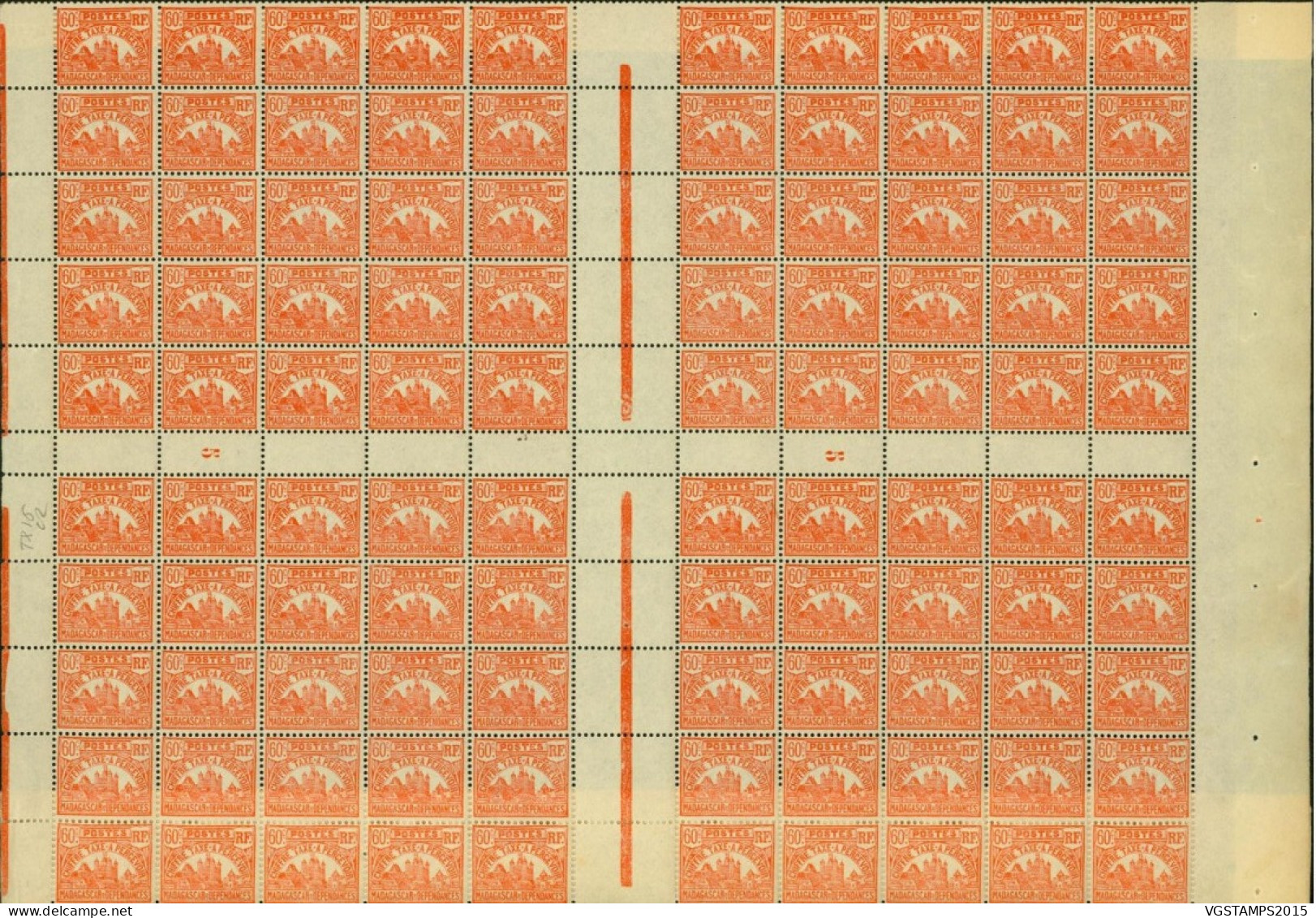 Madagascar-France Colonie - Timbres Neufs. Yvert Taxes Nr.: 15. Feuille De 100 Avec Interpanneaux..(EB) AR1-00602 - Impuestos