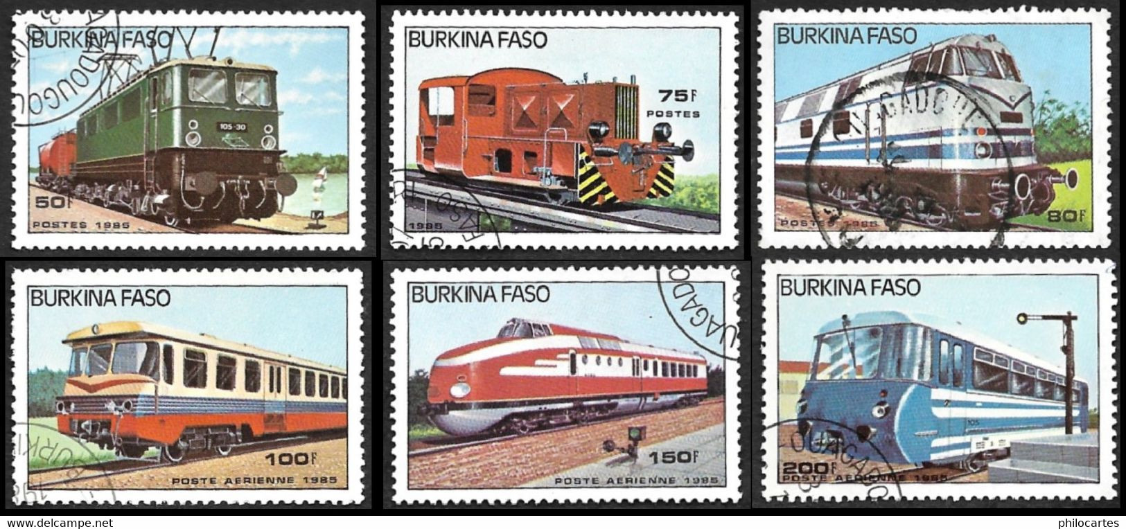 Burkina Faso  1985 - YT 656 à 658 La Série  + PA  294 à 296 - Locomotives Et Trains - Oblitérés - Burkina Faso (1984-...)