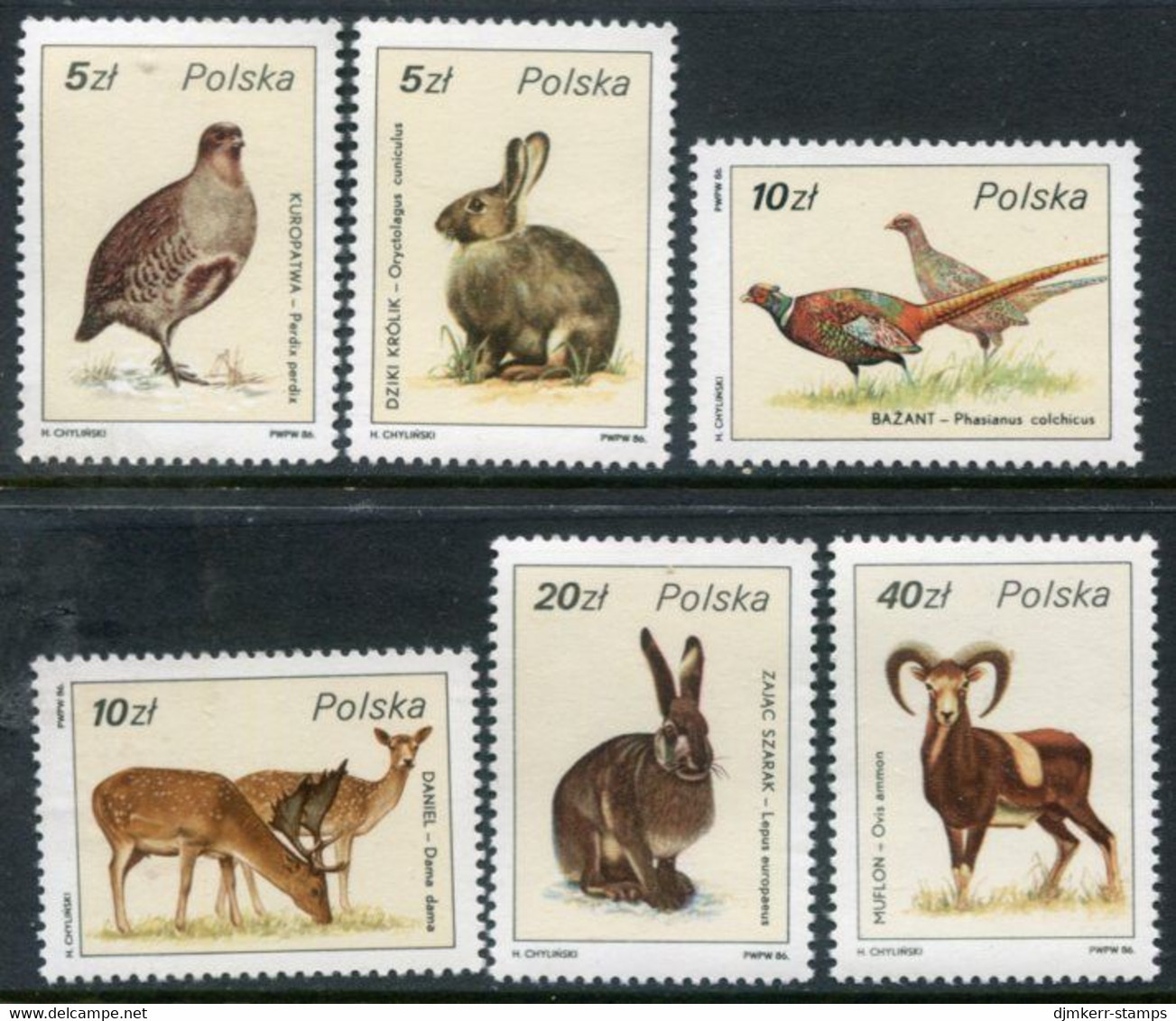 POLAND 1986 Game Animals MNH / **.  Michel 3019-24 - Unused Stamps