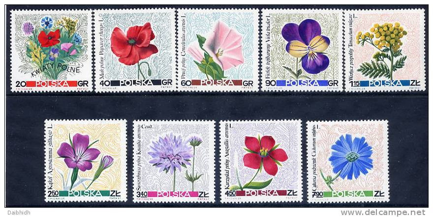 POLAND 1967 Meadow Flowers Set MNH / **.  Michel 1781-89 - Unused Stamps