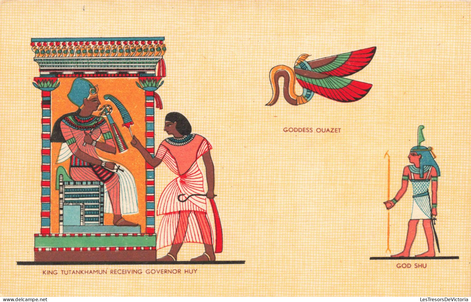 EGYPTE - God And Kings - King Tutankhamun - Governor Huy - Goddess Ouazet - God Shu - Carte Postale Ancienne - Persons