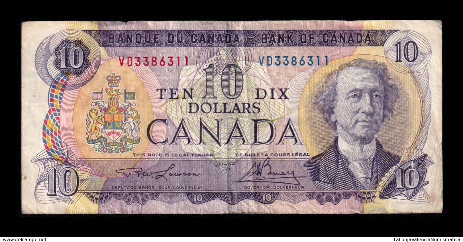 Canada 10 Dollars Macdonald 1971 Pick 88c Bc/Mbc F/Vf - Canada
