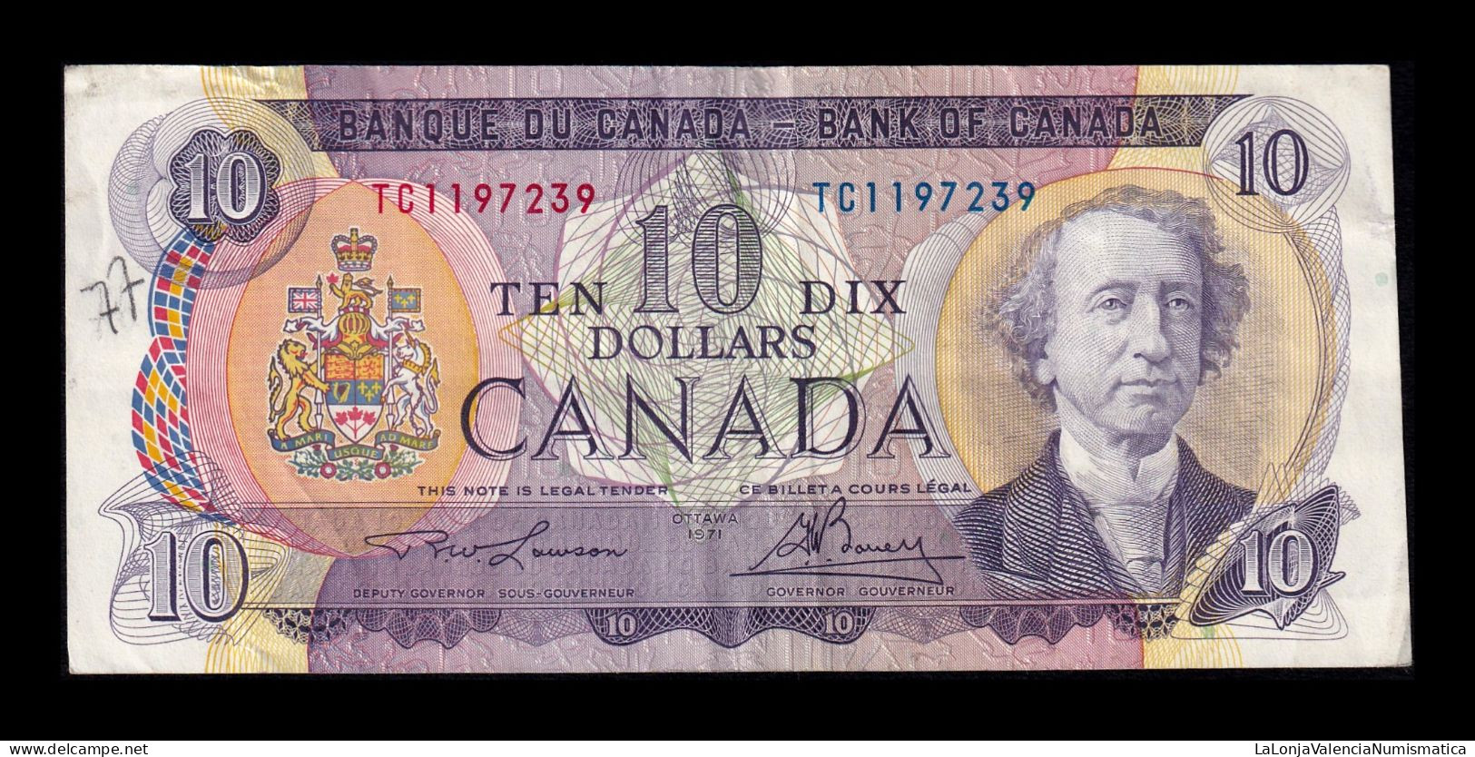 Canada 10 Dollars Macdonald 1971 Pick 88c Mbc Vf - Canada