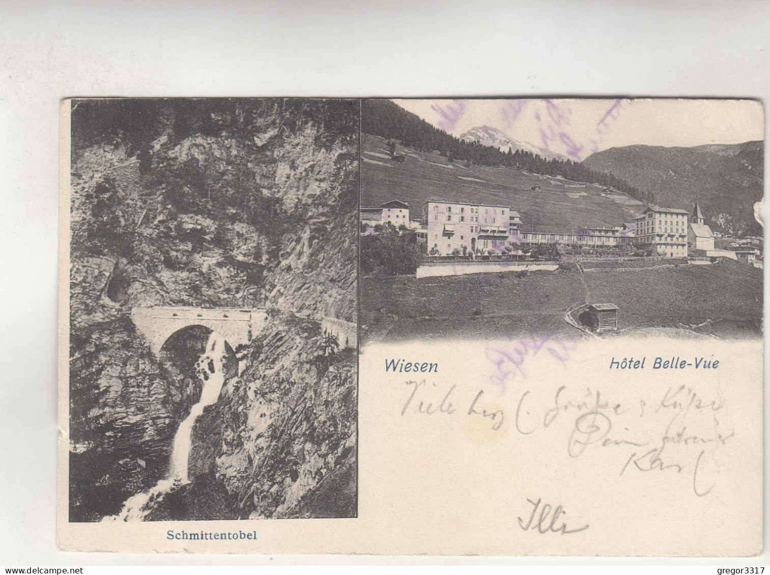 D1651) WIESEN - Hotel BELLE VUE - Schmittentobel - Tolle ZWEIBILD AK - Alt ! 1913 - Schmitten