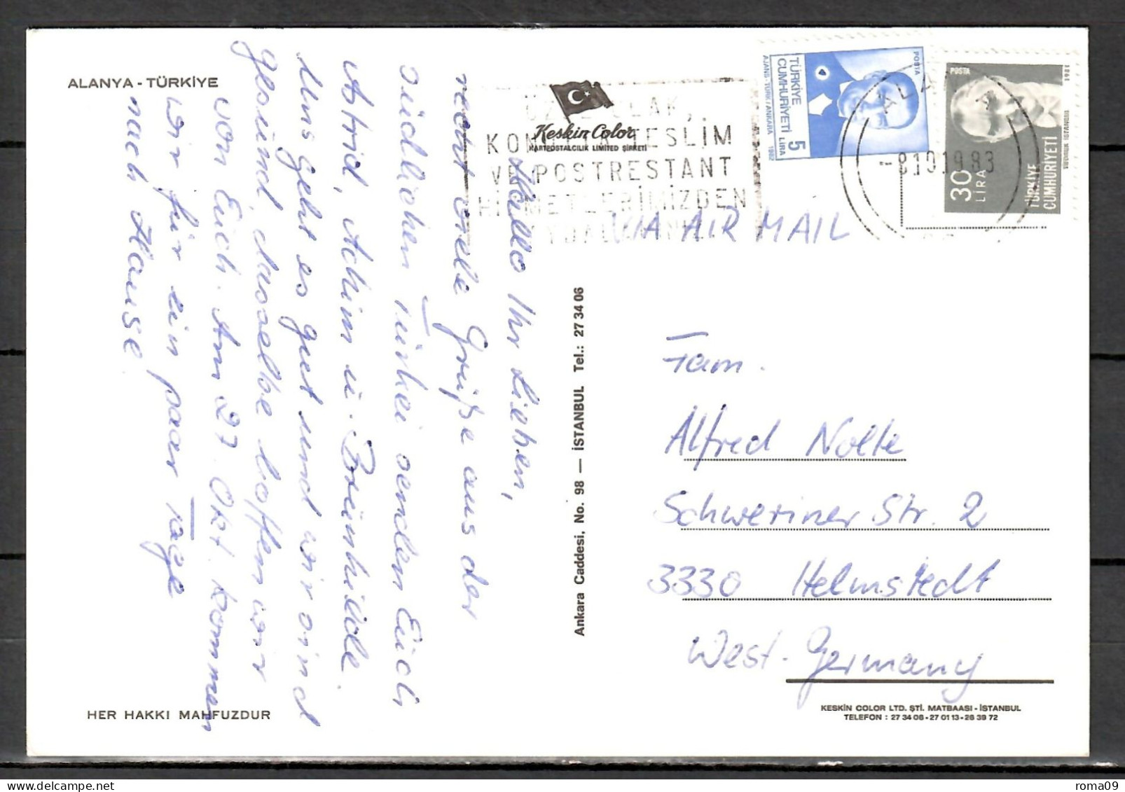 MiNr. 2578 + 2592, Freimarke: 100. GT Von Atatürk, Auf Postkarte Nach Deutschland; B-2075 - Brieven En Documenten