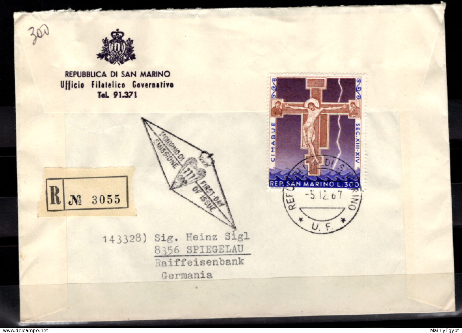 SAN MARINO - 1967 FDC Mi. 902 Christ On Cross By Cimabue -  (BB060) - Lettres & Documents