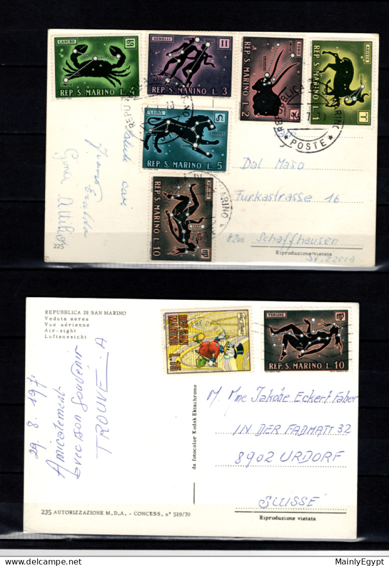 SAN MARINO - 1970 Mi. 942-947 - 2 Postcards Zodiac And Walt Disney  (BB062) - Lettres & Documents