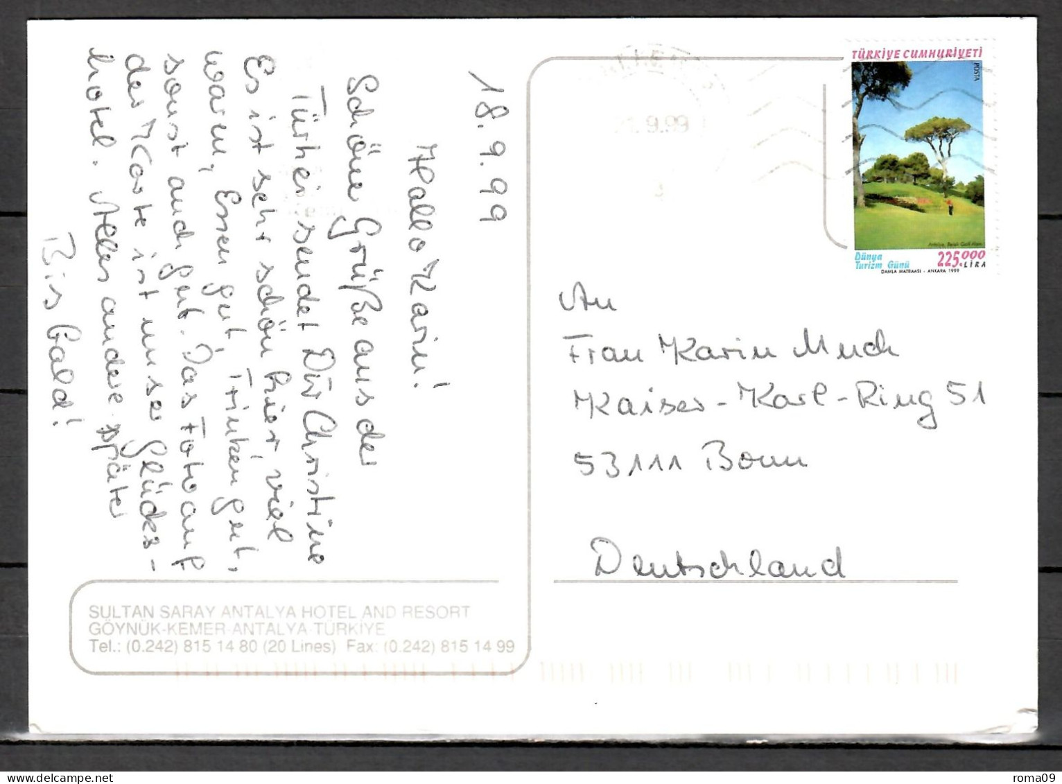 MiNr. 3193, Tourismus, Auf Postkarte Nach Deutschland; B-2066 - Brieven En Documenten