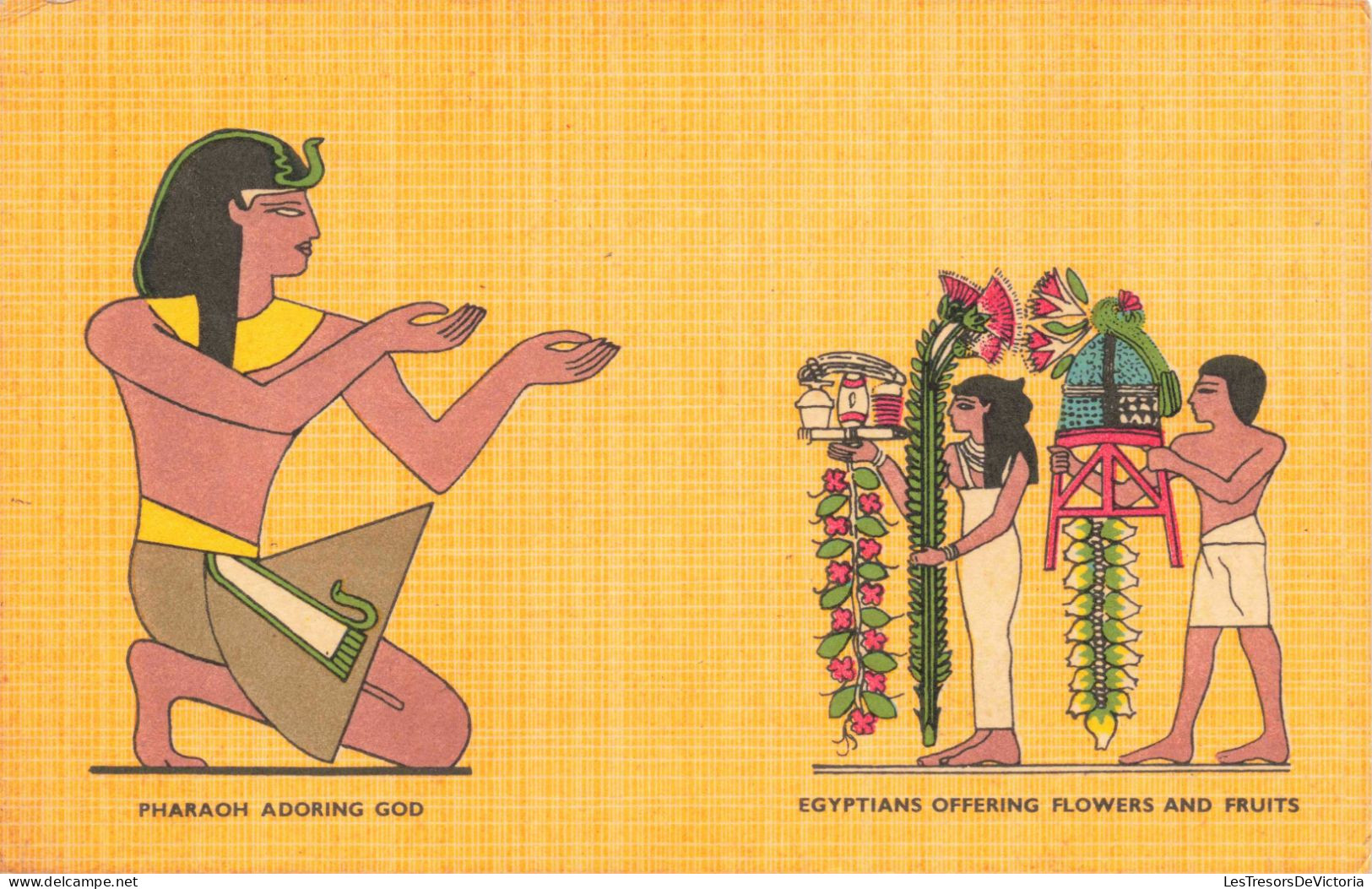 EGYPTE - God And Kings - Pharaon Adoring God - Egyptians Offering Flowers And Fruits - Carte Postale Ancienne - Personen