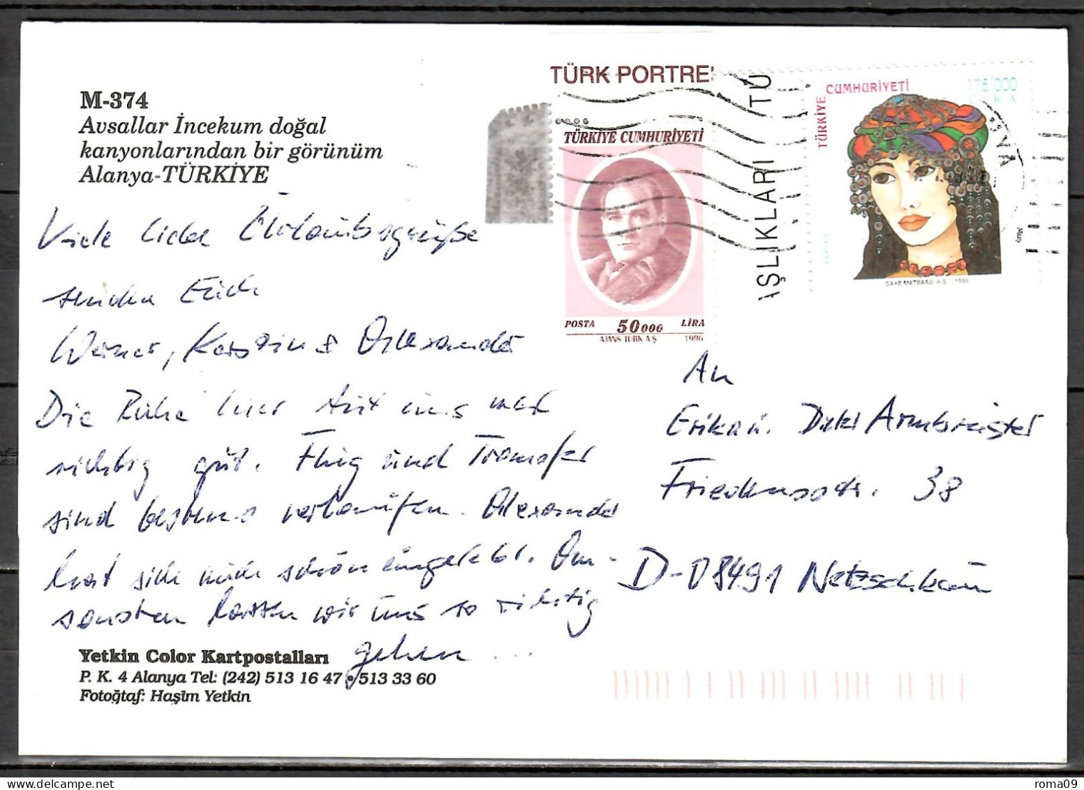 MiNr. 3164 + 3076 C, Traditioneller Kopfschmuck Türkischer Frauen, Auf Postkarte Nach Deutschland; B-2061 - Briefe U. Dokumente