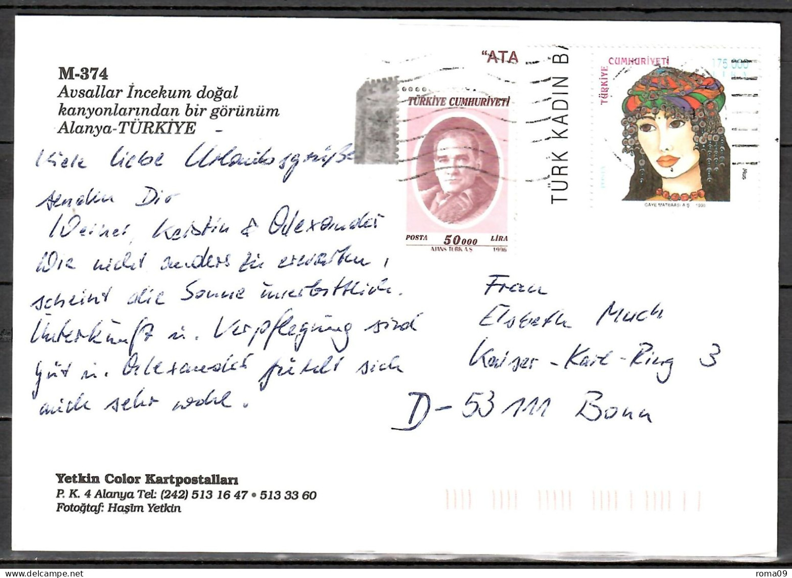 MiNr. 3164 + 3076 C, Traditioneller Kopfschmuck Türkischer Frauen, Auf Postkarte Nach Deutschland; B-2057 - Cartas & Documentos