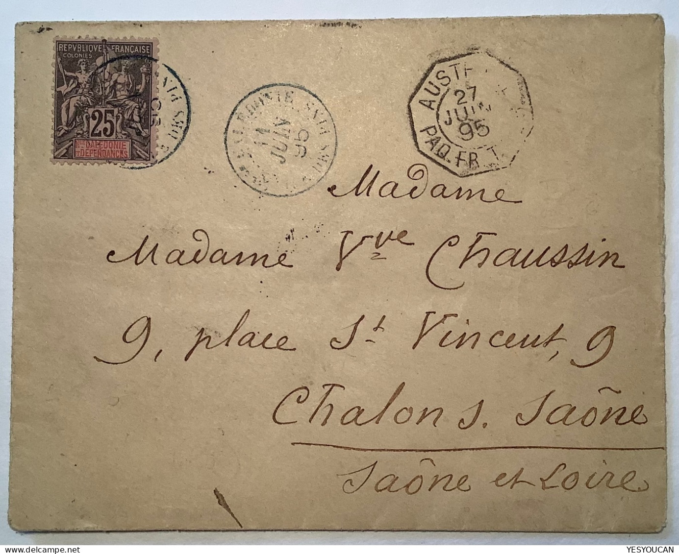 "ILE DES PINS 1895" Lettre Affr. Type Groupe>Chalon S. Saône, TB (Nouvelle-Calédonie Cover Pine Trees - Briefe U. Dokumente