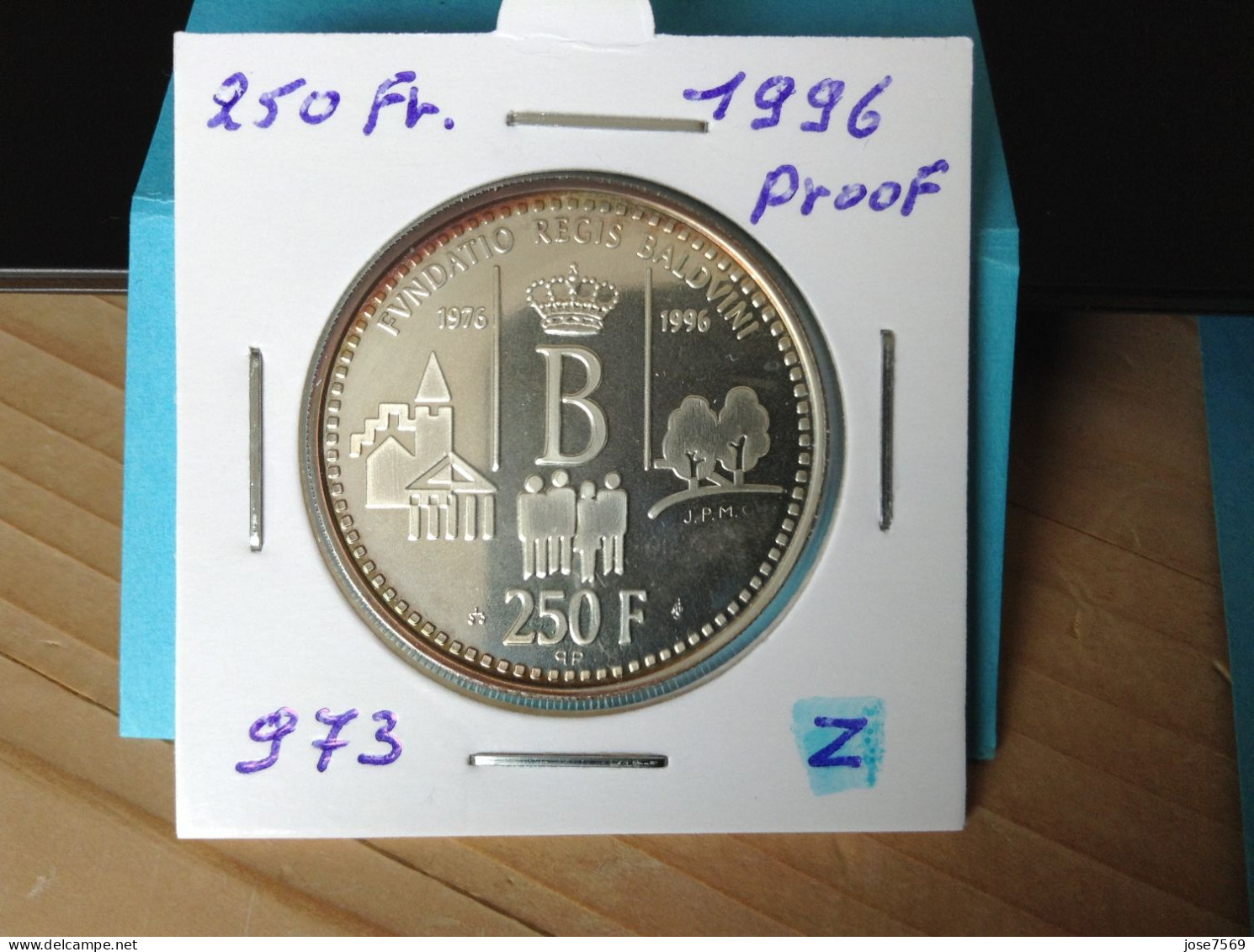 België Albert II  250 Frank 1996 PROOF Zilver. (Morin 973) - 250 Frank