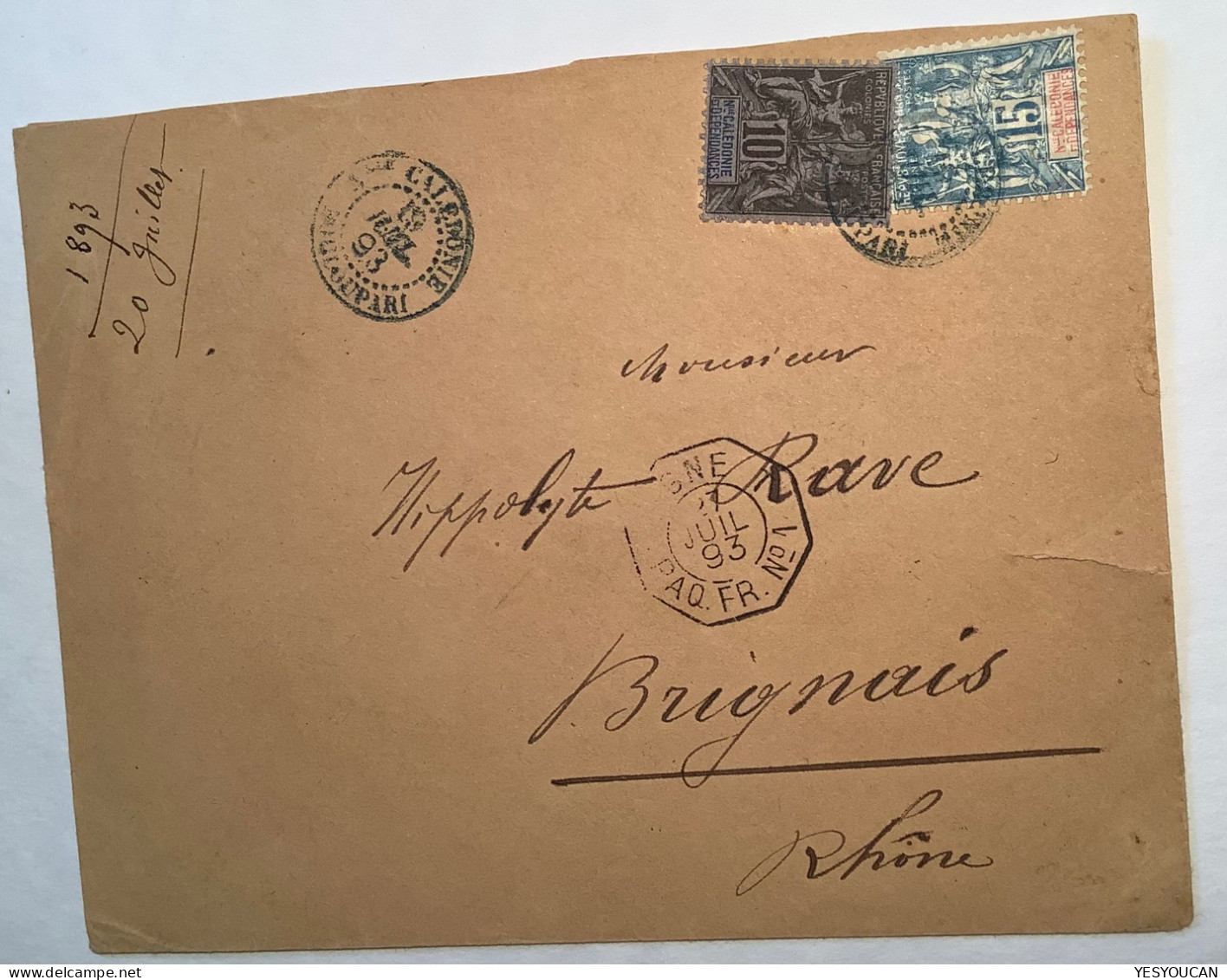 "BOULOUPARI 1893" Lettre Affr. Type Groupe>Brignais, TB (Nouvelle-Calédonie Cover - Brieven En Documenten