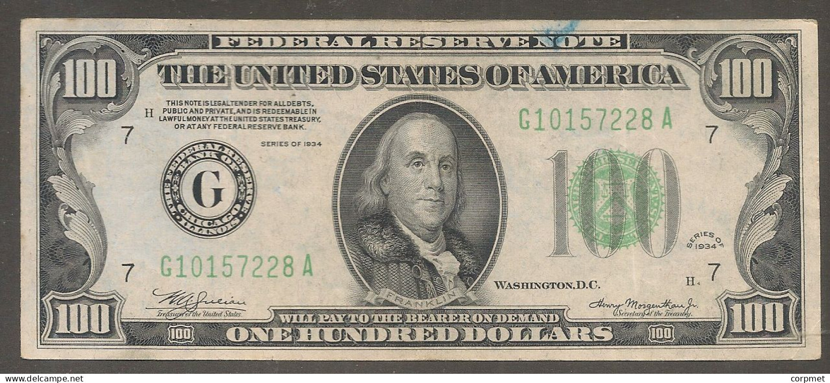 1934 $100 Dollar Federal Reserve Note. Bank Of New York - CHICAGO - Altri & Non Classificati
