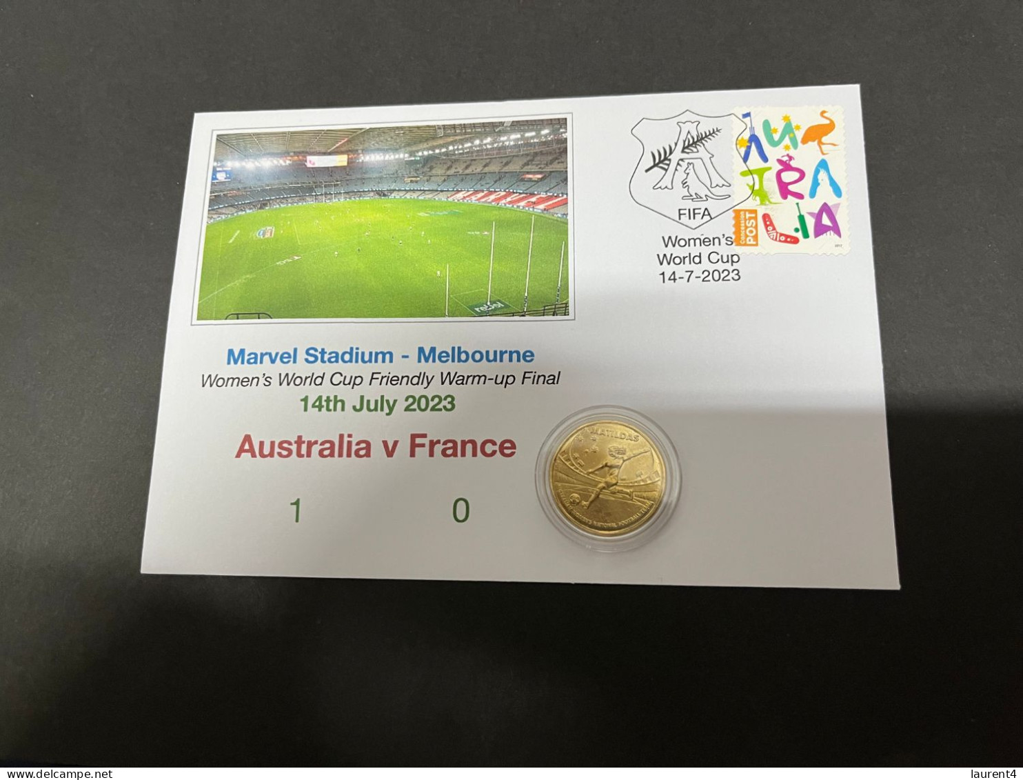 14-7-2023 (2 S 10 A) Women's Football World Cup ($1.00 Matildas Coin) FIFA Friendly Final - Australia (1) France (0) - Dollar