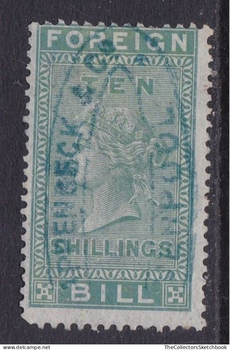 GB  QV  Fiscals / Revenues Foreign Bill; 10/- Green; Wmk VR; Barefoot 95 Good Used - Revenue Stamps