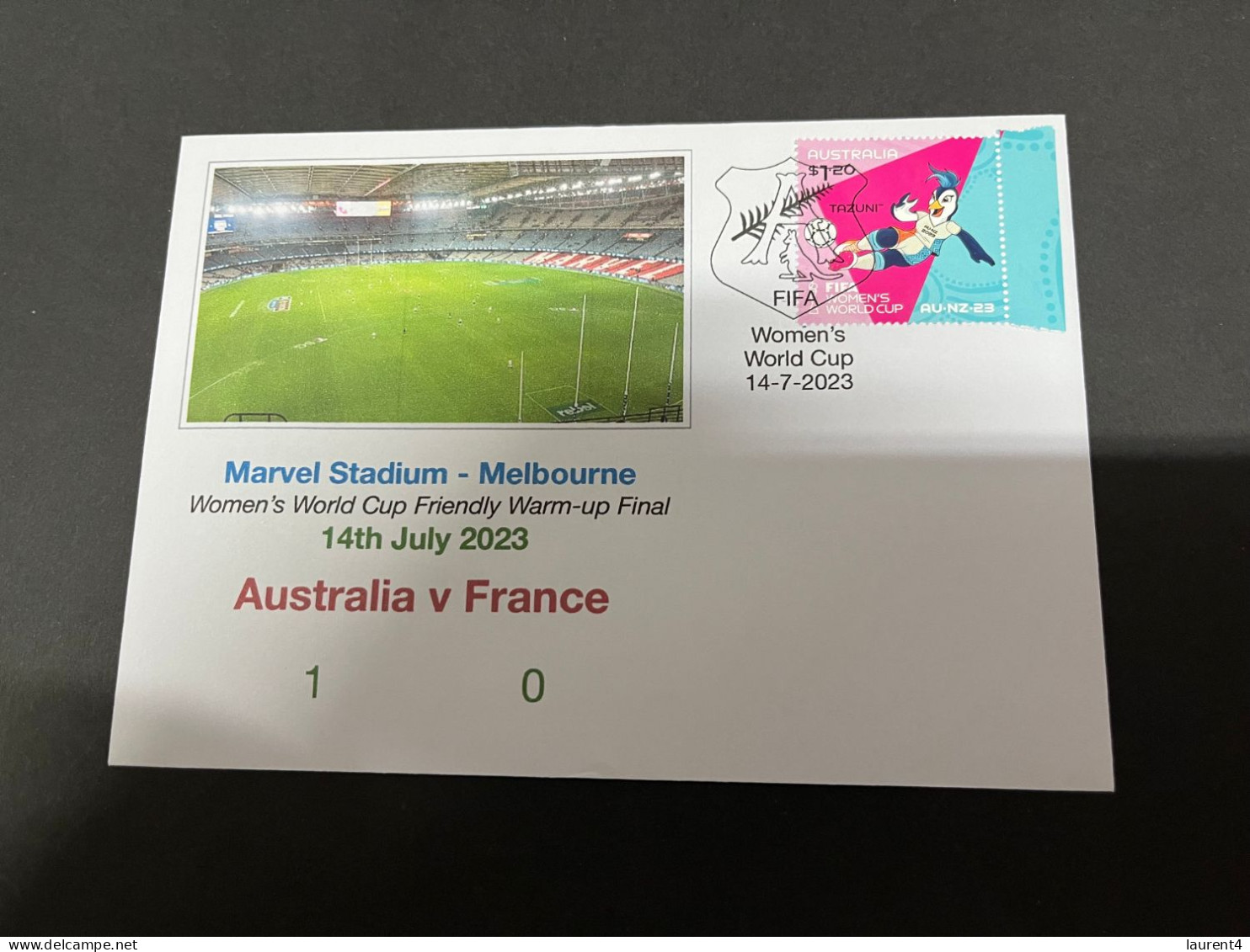 14-7-2023 (2 S 10 A) Women's Football World Cup ($1.20 TAZUNI Stamp) FIFA Friendly Final - Australia (1) France (0) - 2 Dollars