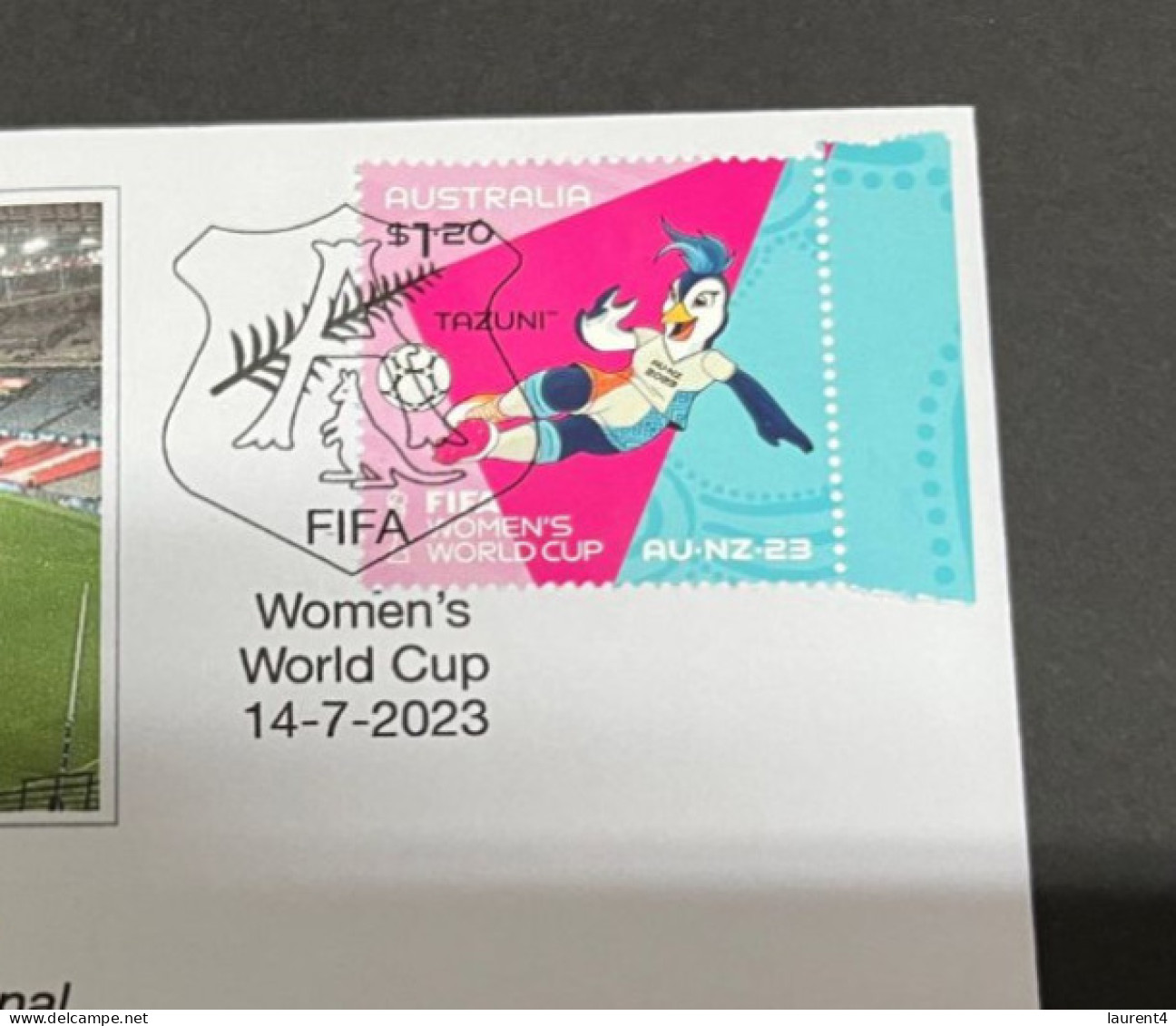 14-7-2023 (2 S 10 A) Women's Football World Cup ($1.20 TAZUNI Stamp) FIFA Friendly Final - Australia (1) France (0) - 2 Dollars