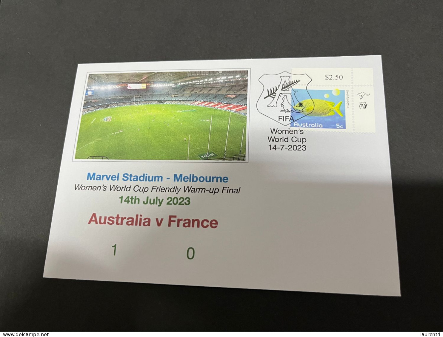 14-7-2023 (2 S 10 A) Women's Football World Cup (Fish Re-print Stamp) FIFA Friendly Final - Australia (1) France (0) - 2 Dollars