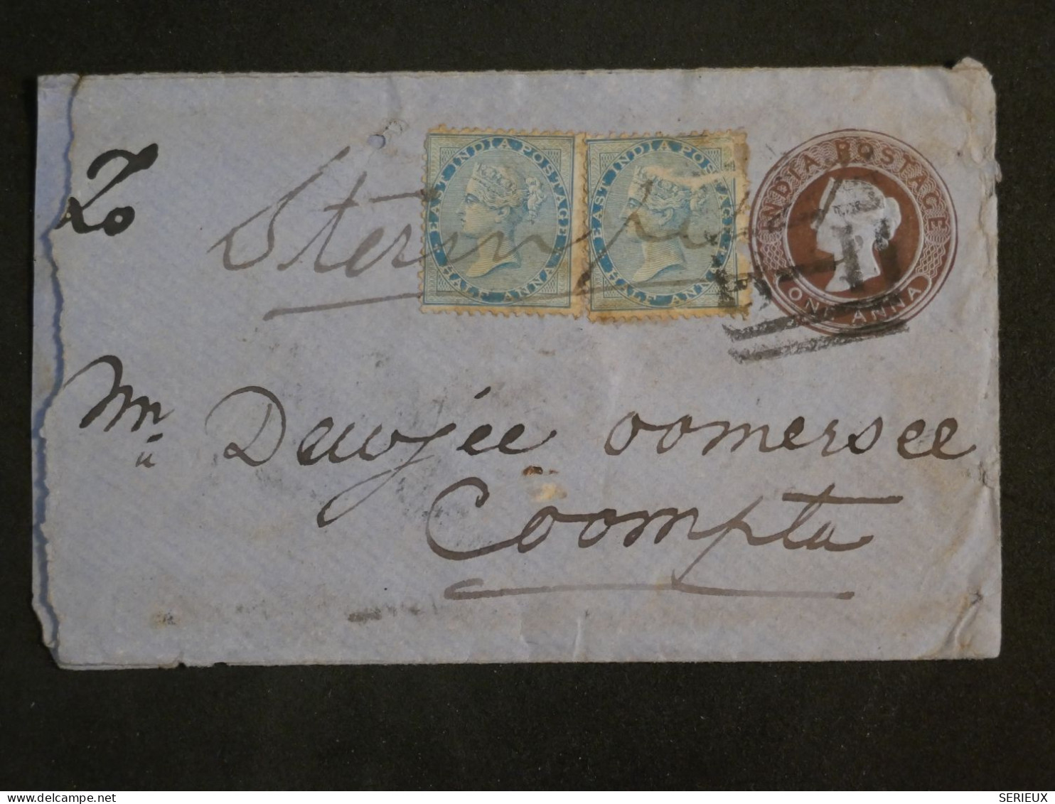 BV17 INDIA    BELLE LETTRE ENTIER INDE RRR 1898 A COOMPTA+ +CACHET CIRE +AFF. INTERESSANT+++ - 1882-1901 Empire