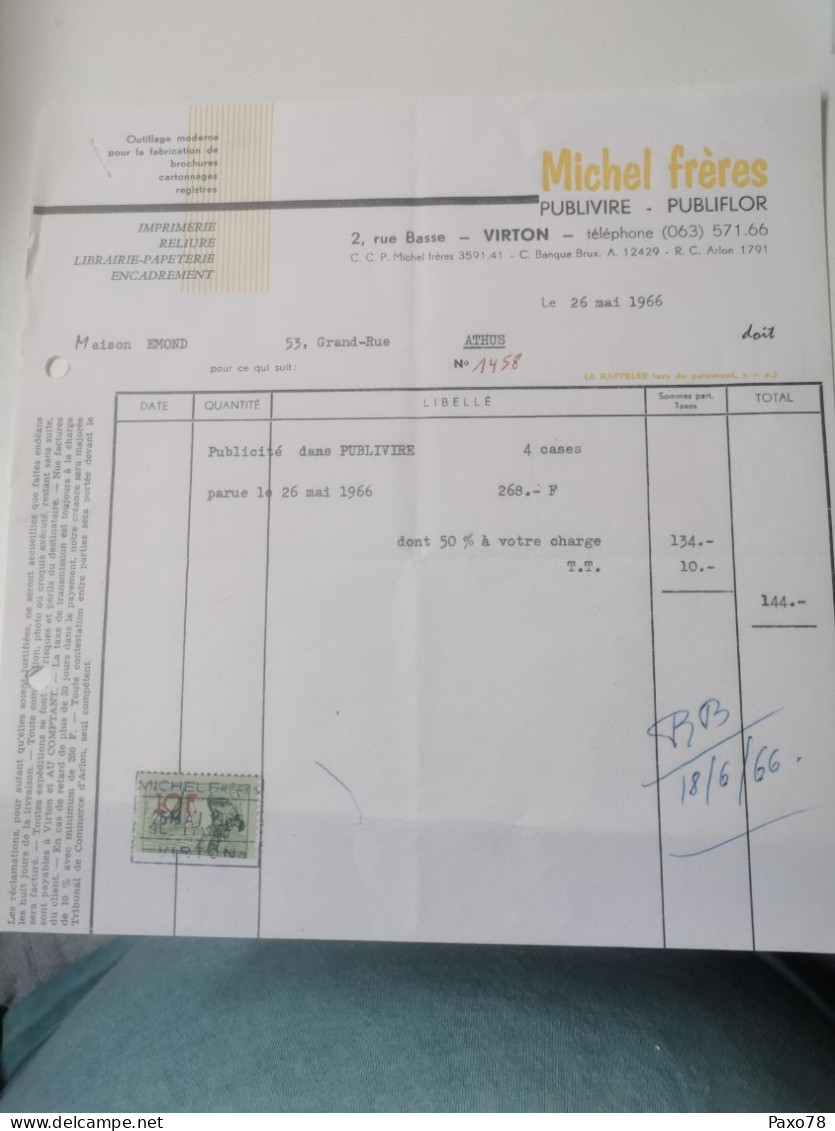 Facture Belgique, Michel Frères, Virton - 1950 - ...