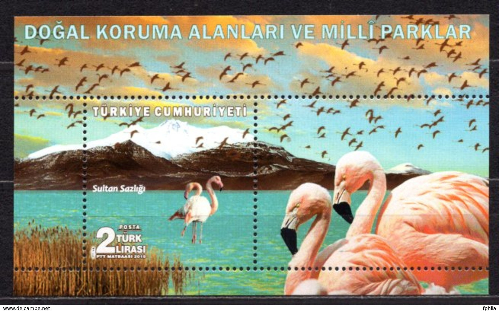 2018 TURKEY NATURAL CONSERVATION AREAS AND NATIONAL PARKS FLAMINGO SOUVENIR SHEET MNH ** - Flamencos