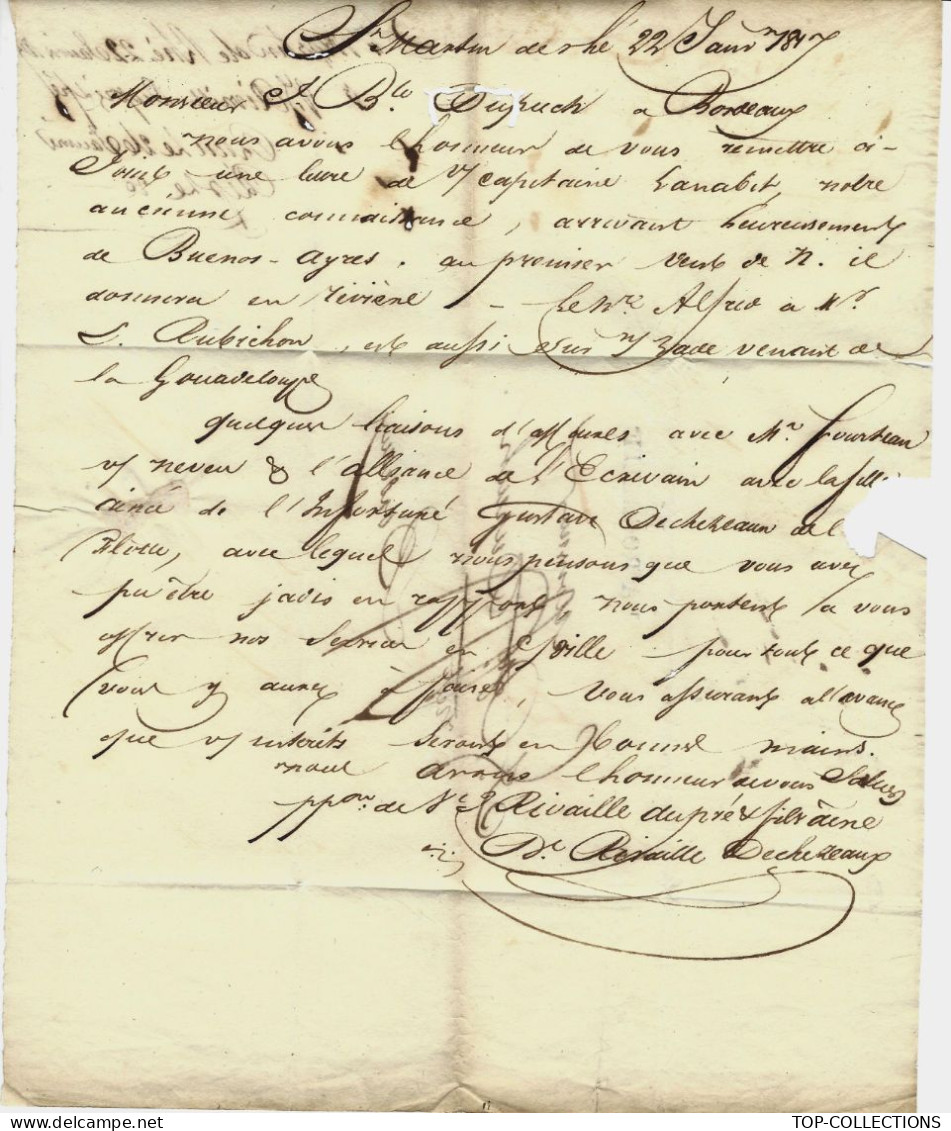 1817 LETTRE Signée Rivaille Dechezeaux St Martin En Ré Charente  Pour Dupuch Armateur Négociant Bordeaux - 1800 – 1899