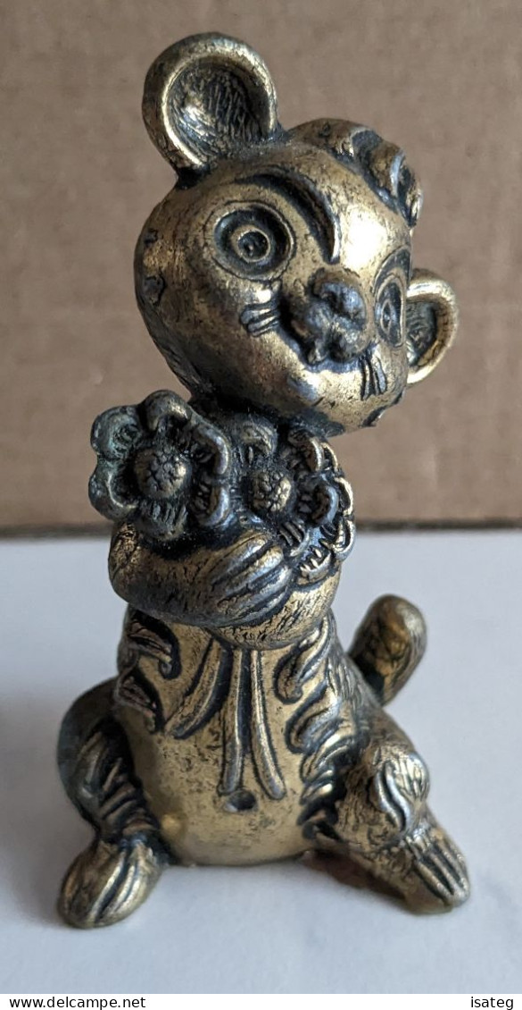 Figurine Vintage En Laiton Souris Avec Fleurs - Made In Italy - Dogs
