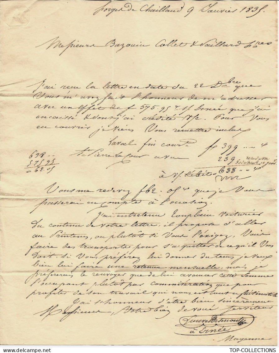 1835 Forges De Chailland  à Ernée Mayenne Pour Forges De Port Brillet à Laval Mayenne  V. HISTORIQUE - 1800 – 1899