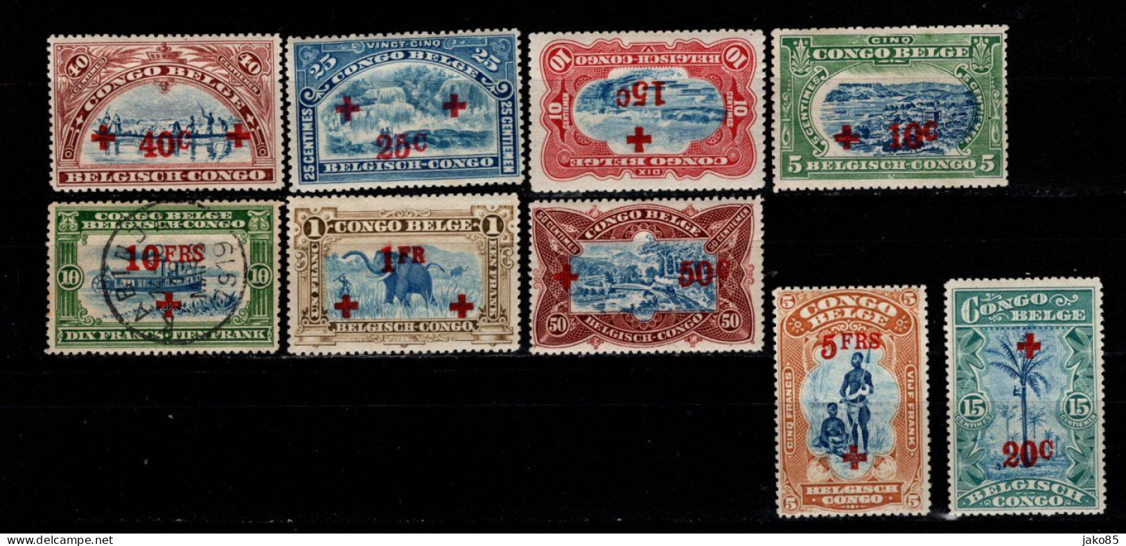 - CONGO BELGE - 1918 - YT N° 72 / 80 - * Et 1 Oblitéré - Croix  Rouge - Série Complète - Unused Stamps