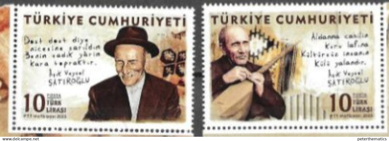 TURKEY,  TÜRKIYE, 2023, MNH, MUSIC, ASIK VEYSEL SATIROGLU, MUSICAL INSTRUMENTS, 2v - Musique