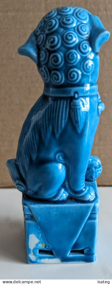 Figurine Chien FOO En Porcelaine émaillée Bleue - Dogs