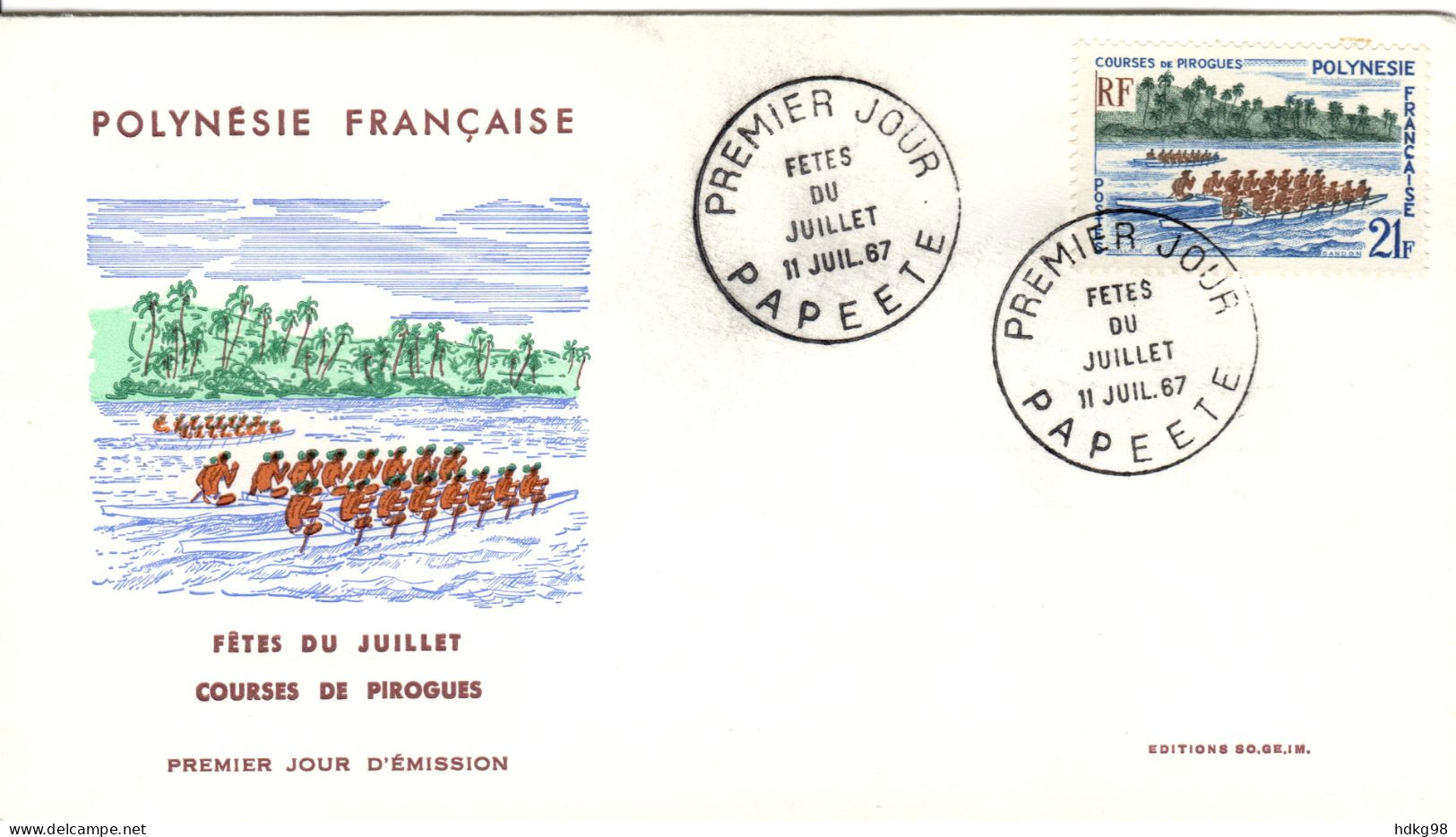 F P+ Polynesien 1967 Mi 72 FDC Pirogenrennen - Cartas & Documentos