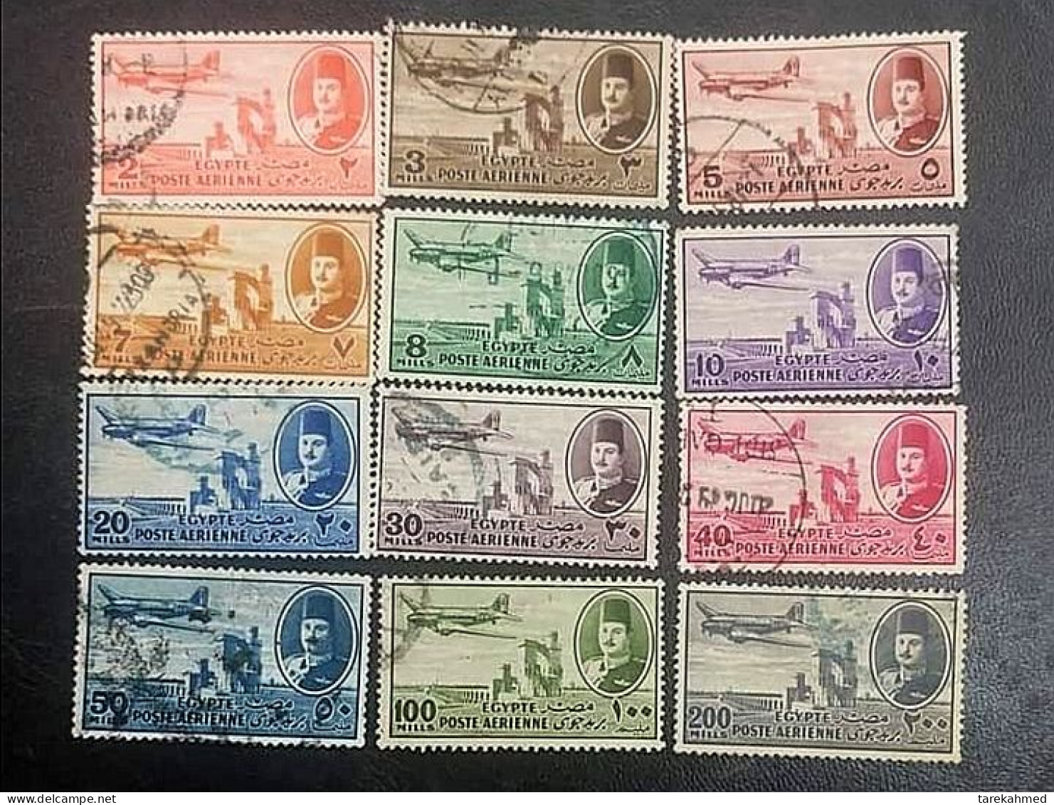 EGYPT AIRMAIL 1947, Complete SET Of KING FAROUK , AIRPLANE DC-3 OVER DELTA DAM, VF - Oblitérés