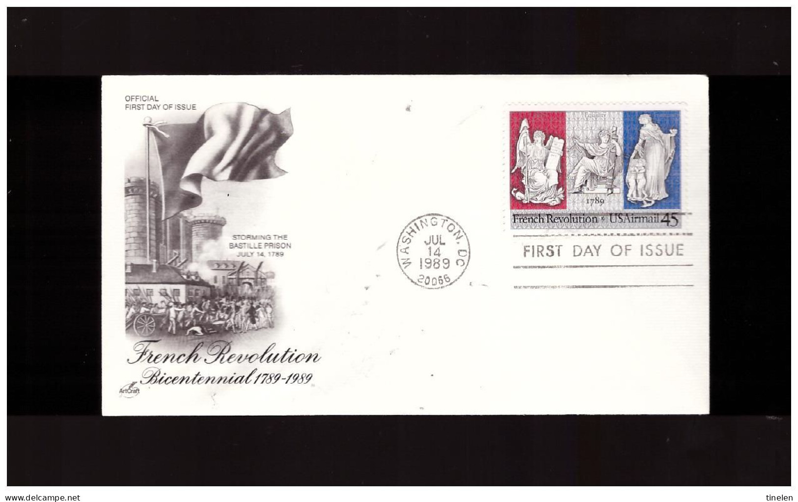 Stati Uniti- 14 7 1989 Fdc French Revolution 1v, Joint Issue France - Other & Unclassified