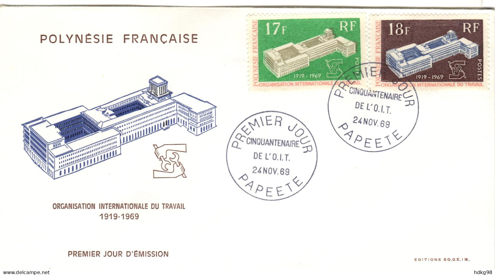 F P+ Polynesien 1969 Mi 101-02 FDC ILO - Lettres & Documents