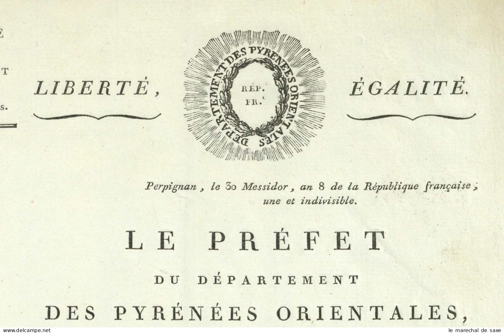 Pyrenees Orientales 1800 Charvet De Blenot (1760-1813) Premier Prefet Autographe - Documenti Storici