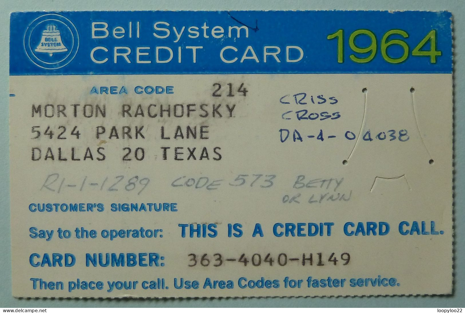 USA - Credit Card Trial - Bell System - 1964 - Rare - Other & Unclassified