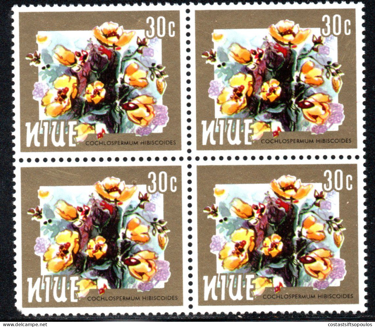 1593. NIUE 1984 FLOWERS, SG.527-542, SC. 417-431A MNH BLOCKS OF 4. 1 X 30c.MISSING PERF.LOWER LEFT CORNER. - Niue