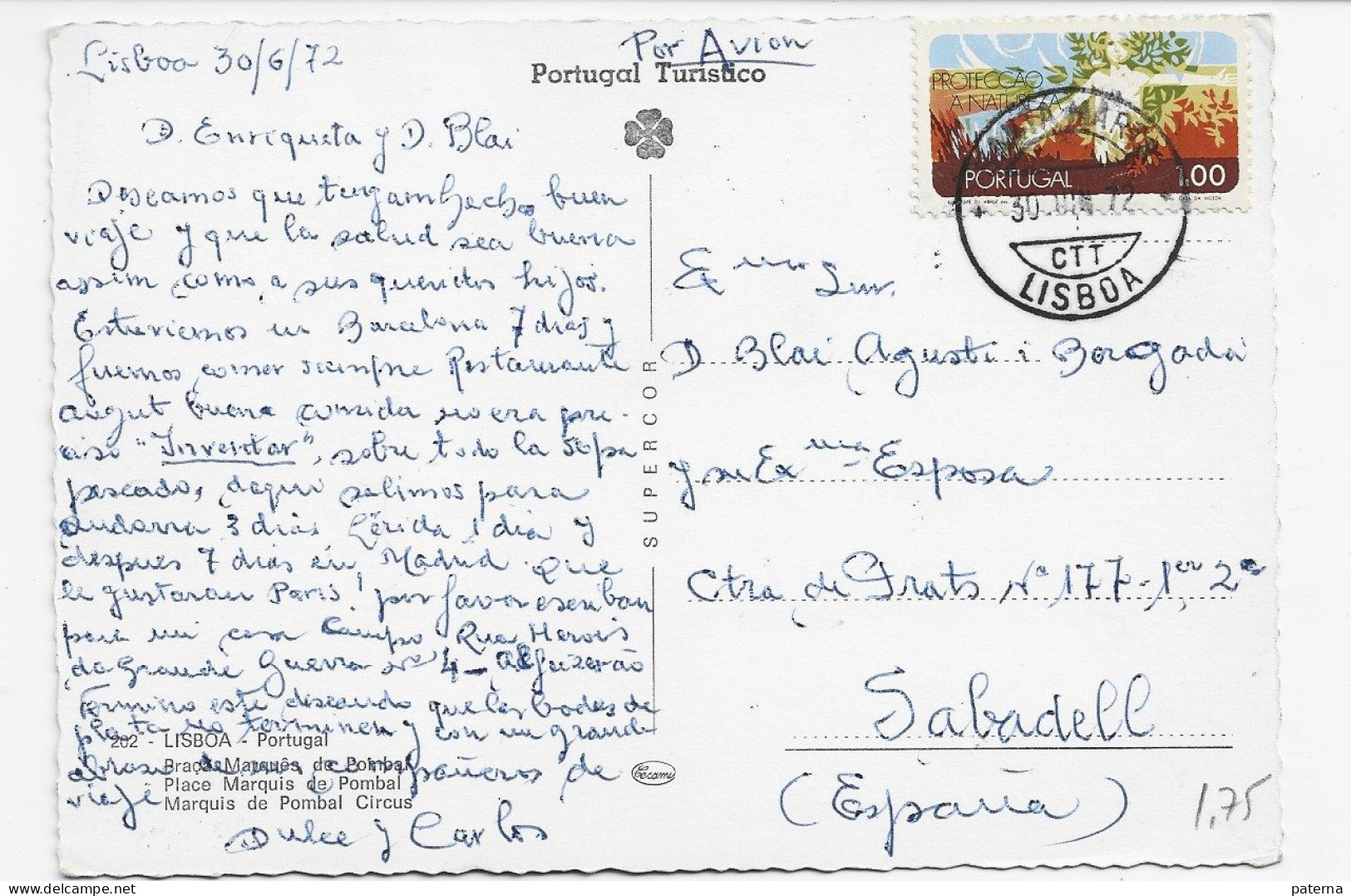 3789  Postal  Aérea  Lisboa 1972 Portugal - Storia Postale