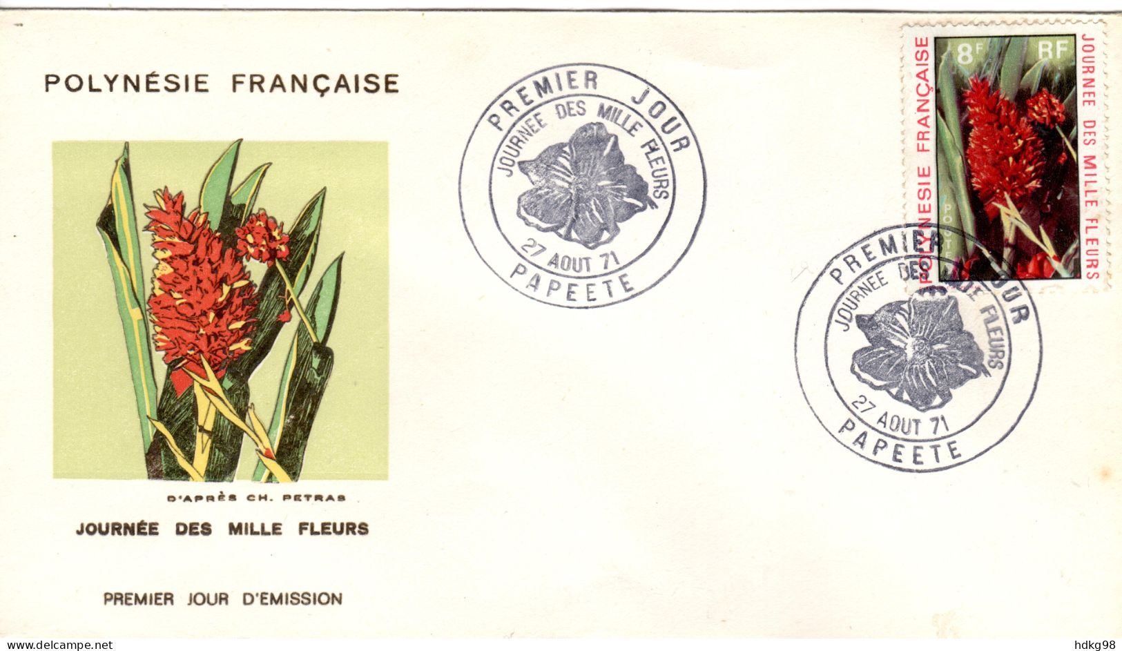 F P+ Polynesien 1971 Mi 134 FDC Blumen - Covers & Documents