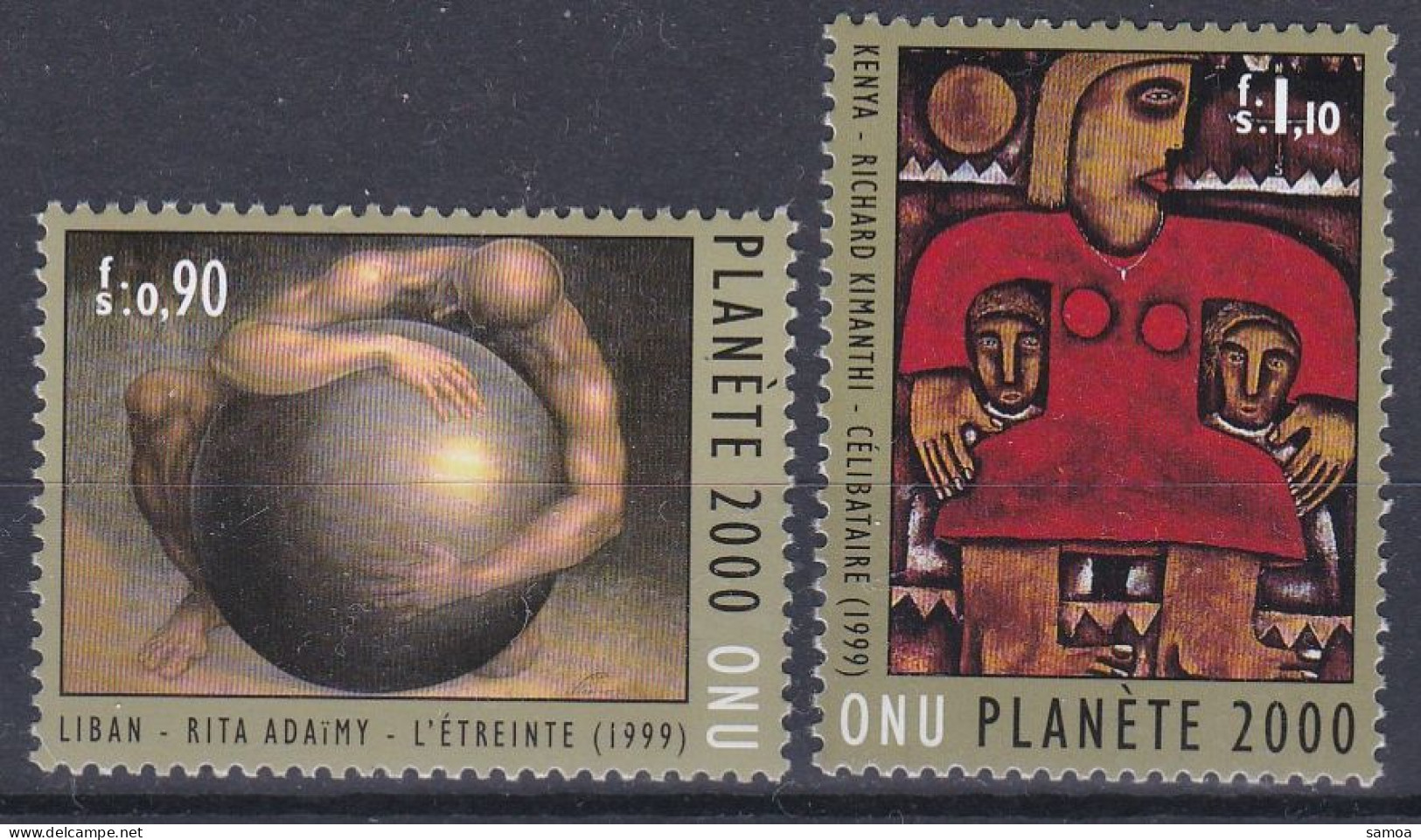 NU Genève 2000 405-06 ** Tableaux Rita Adaïmy Étreinte Richard Kimanthi Célibataire - Unused Stamps