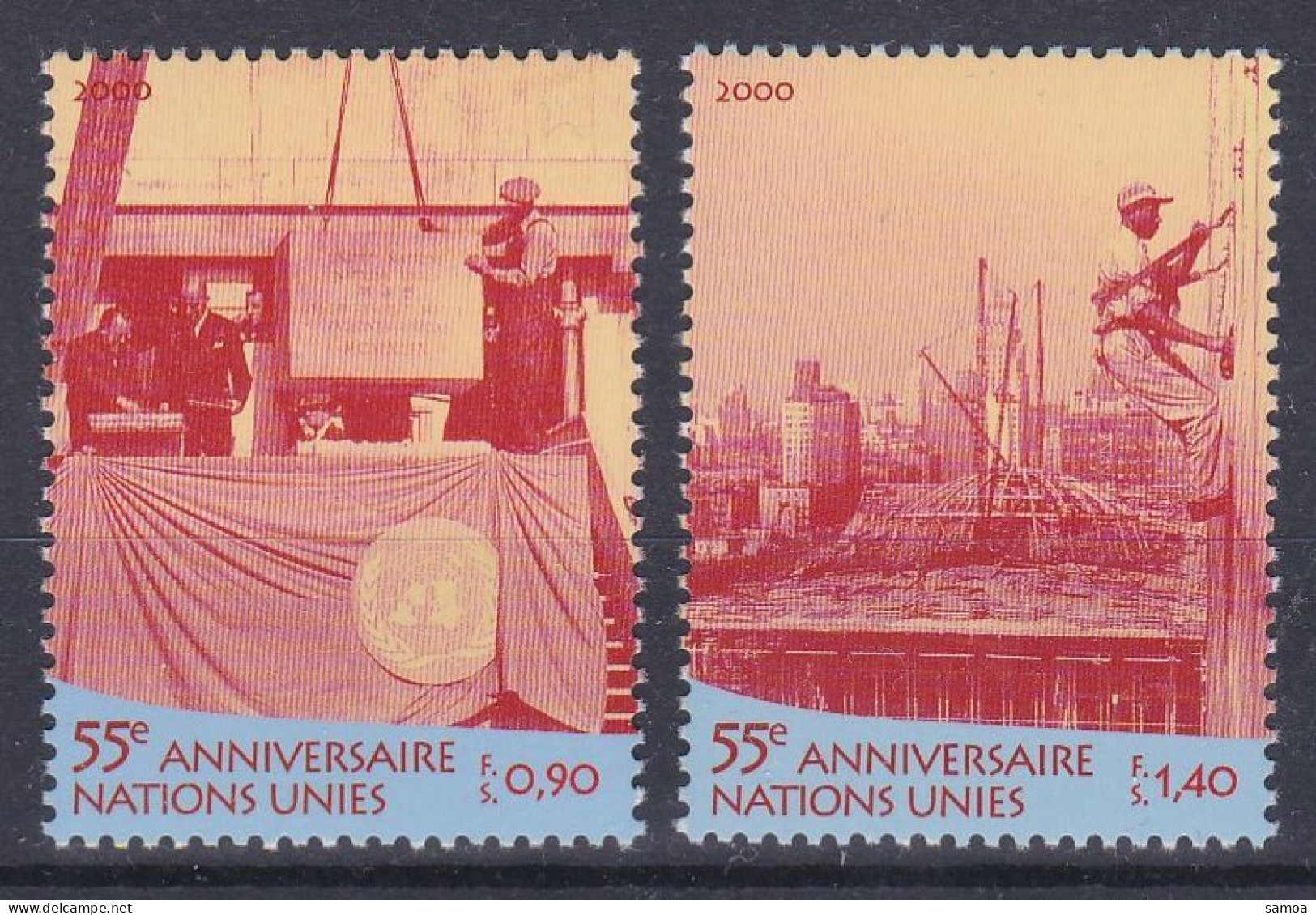 NU Genève 2000 407-08 ** ONU Cérémonie Pose De La Première Pierre En 1949 - Ongebruikt