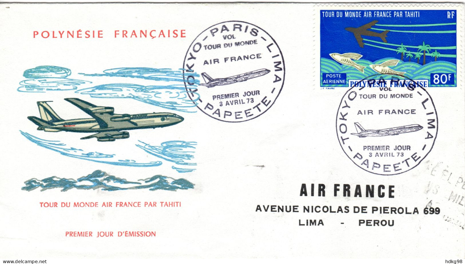 F P+ Polynesien 1973 Mi 165 FDC Flugzeug - Covers & Documents